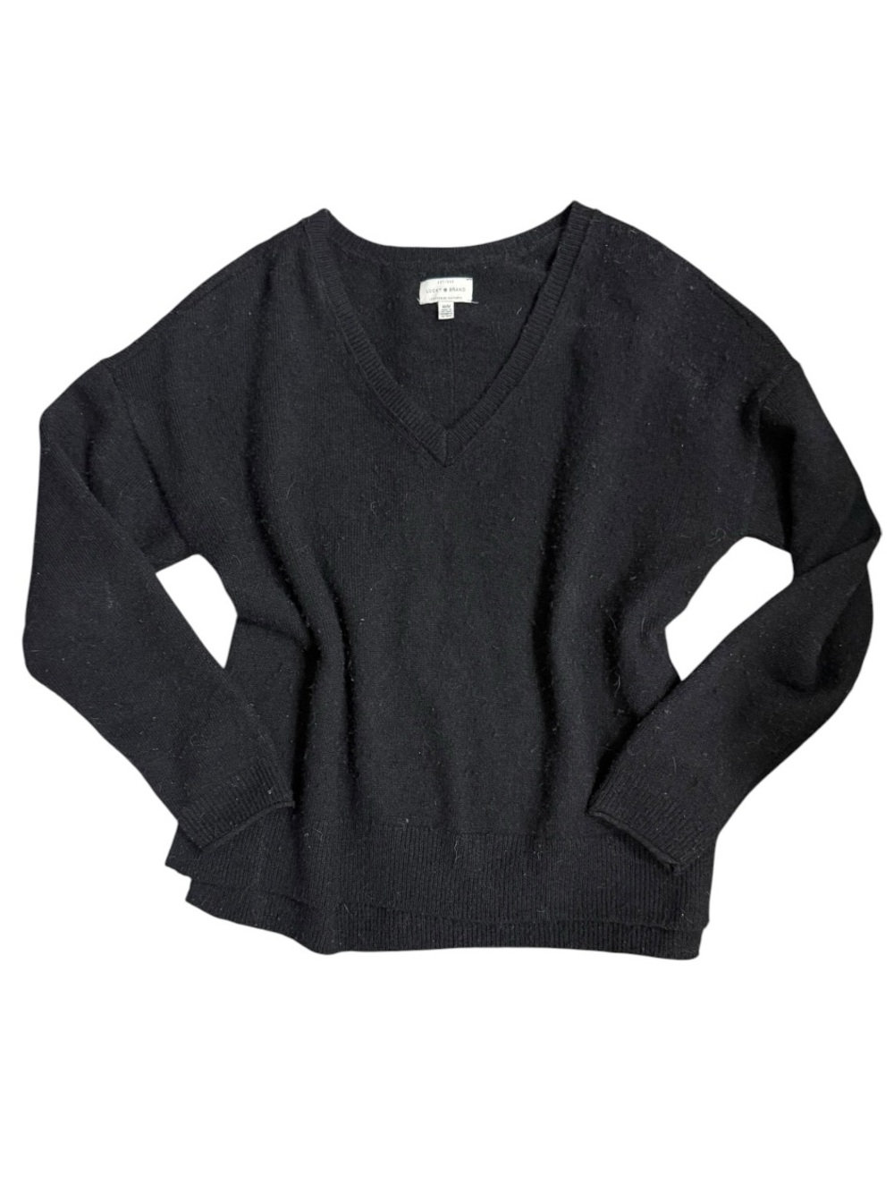 LUCKY BRAND Women’s V-Neck Oversized Knit Black Pullover Sweater NWOT